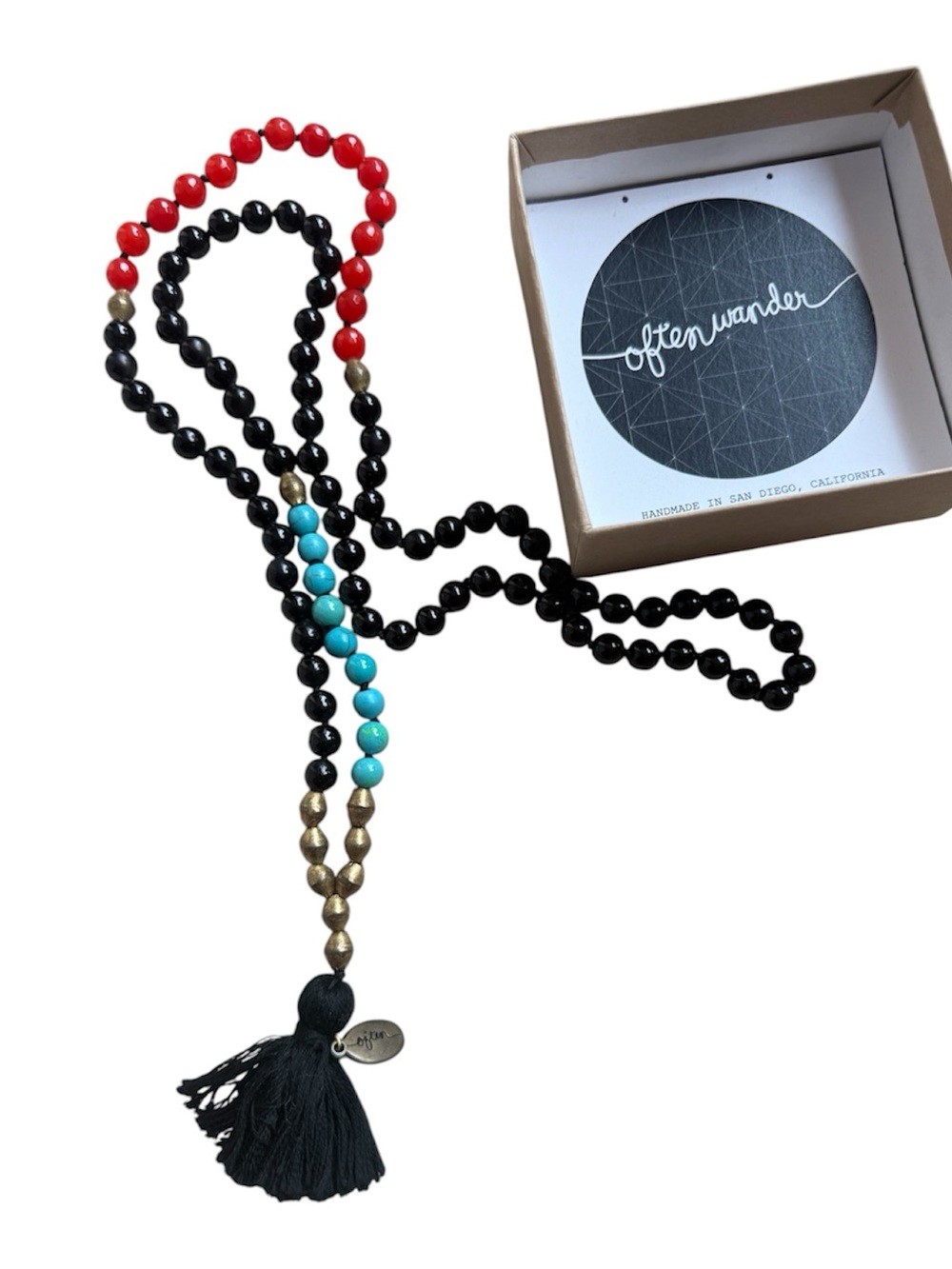 Black Onyx Mala 108 Beads Turquoise Coral Color Block Statement
